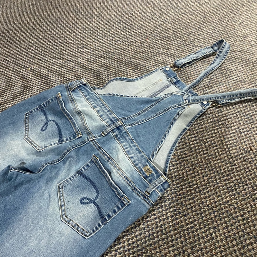 Justice lace embellished overalls. Size 18 MidRise Super Skinny. Distressed/lace - Picture 6 of 11